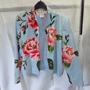 Bernard size 14 light blue pink roses open blazer